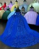 Long Sleeve Blue Quinceanera Dresses Sweetheart Neck 15 Dress With 3D Floral Appliques