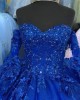 Long Sleeve Blue Quinceanera Dresses Sweetheart Neck 15 Dress With 3D Floral Appliques