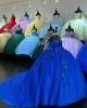 Long Sleeve Blue Quinceanera Dresses Sweetheart Neck 15 Dress With 3D Floral Appliques