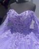 Long Sleeve Lilac Quinceanera Dress Sweetheart Lace Appliques 15 Dresses