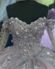 Long Sleeve Pink Purple Quinceanera Dresses Sweetheart Neck Metallic Sequin 15 Dress