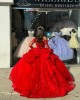 Long Sleeve Red Quince Dresses Lace Appliques 15 Dress Square Collar Ball Gown With Bow