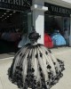 Of The Shoulder Black Quinceanera Dress Sweetheart Neck  Ball Gown With Three Dimensional Flowers 15 Dresses