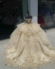 Of The Shoulder Champagne Quinceanera Dress Leaf Three Dimensional Flowers Ball Gown 15 Dresses