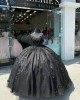 Off Shoulder Black Quinceanera Dress Sweetheart Beading 15 Dresses With 3D Floral Appliques Ball Gown