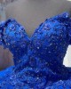 Off Shoulder Blue Quince Dress Lace Appliques Ball Gown V Neck 15 Dresses