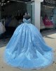 Off Shoulder Blue Quinceanera Dress Sweetheart Lace Appliques 15 Dresses With Three Dimensional Butterfly