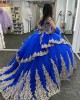 Off Shoulder Blue Quinceanera Dress Sweetheart Neck 15 Dresses Metallic Sequin Ball Gown