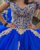 Off Shoulder Blue Quinceanera Dress Sweetheart Neck 15 Dresses Metallic Sequin Ball Gown