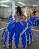 Off Shoulder Blue Quinceanera Dress Sweetheart Neck 15 Dresses Metallic Sequin Ball Gown