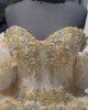 Off Shoulder Champagne Quince Dress Sweetheart Crystal Ball Gown Metallic Sequin 15 Dresses