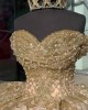 Off Shoulder Champagne Quinceanera Dresses Sweetheart Ball Gown Metallic Sequin 15 Dress