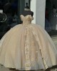 Off Shoulder Champagne Quinceanera Dresses Sweetheart Neck Ball Gown 15 Dress With 3D Floral Appliques