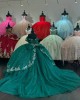 Off Shoulder Emerald Green Quince Dress Sweetheart Neck Ball Gown Beading 15 Dresses With Bow