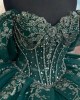 Off Shoulder Emerald Green Quince Dress Sweetheart Neck Ball Gown Beading 15 Dresses With Bow