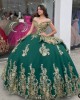 Off Shoulder Emerald Green Quinceanera Dress Sweetheart Metallic Sequin 15 Dresses