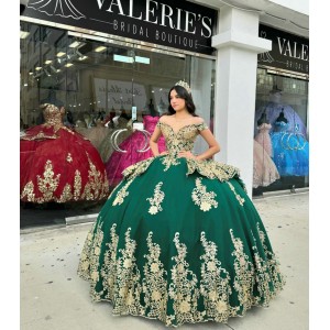 Off Shoulder Emerald Green Quinceanera Dress Sweetheart Metallic Sequin 15 Dresses