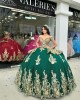 Off Shoulder Emerald Green Quinceanera Dress Sweetheart Metallic Sequin 15 Dresses