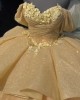 Off Shoulder Gold Quinceanera Dress Sweetheart Neck 15 Dresses With 3D Floral Appliques