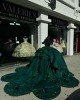 Off Shoulder Green Quinceanera Dresses Sweetheart Neck Metallic Sequin Crystal  15 Dress With 3D Floral Appliques