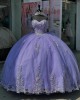 Off Shoulder Lilac Quince Dress Sweetheart Neck 3D Flowers Ball Gown Crystal 15 Dresses With Bow