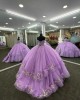 Off Shoulder Lilac Quinceanera Dress Sweetheart Neck 15 Dresses Lace Leaf Ball Gown With 3D Floral Appliques