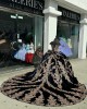 Off Shoulder Navy Blue Quinceanera Dresses Sweetheart Neck Metallic Leaf 15 Dress With Bow