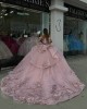 Off Shoulder Pink Quince Dresses Metallic Sequin 15 Dress Sweetheart Neck Ball Gown With Bow