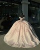 Off Shoulder Pink Quinceanera Dresses Sweetheart Neck Ball Gown 15 Dress With Embroidered Flowers