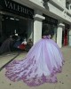 Off Shoulder Purple On White Quinceanera Dresses Sweetheart Neck Metallic Sequin 15 Dress