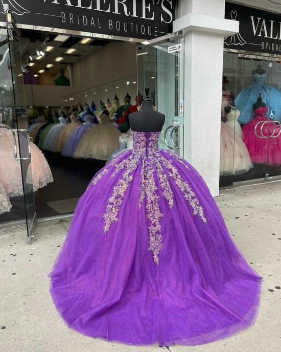 Off Shoulder Purple Quinceanera Dress Sweetheart Metallic Leaf 15 Dresses