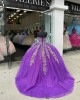 Off Shoulder Purple Quinceanera Dress Sweetheart Metallic Leaf 15 Dresses