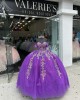 Off Shoulder Purple Quinceanera Dress Sweetheart Metallic Leaf 15 Dresses