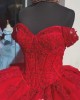 Off Shoulder Red Quince Dresses Lace Appliques 15 Dress Sweetheart Ball Gown With Bow