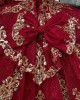 Off Shoulder Red Quince Dresses V Neck 15 Dress Metallic Sequin Ball Gown With Bow