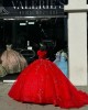 Off Shoulder Red Quinceanera Dresses Sweetheart Neck Lace Appliques 15 Dress