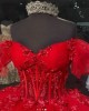 Off Shoulder Red Quinceanera Dresses Sweetheart Neck Lace Appliques 15 Dress