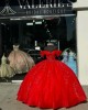 Off Shoulder Red Quinceanera Dresses Sweetheart Neck Lace Appliques 15 Dress