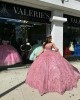 Off Shoulder Rose Gold Quince Dresses Sweetheart Neck Metallic Sequin 15 Ball Gown Dress