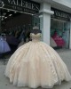 Off Shoulder Rose Gold Quinceanera Dress Sweetheart 15 Dresses With 3D Floral Appliques Ball Gown