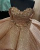 Off Shoulder Rose Gold Quinceanera Dress Sweetheart Sequin 15 Dresses With 3D Floral Appliques