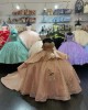 Off Shoulder Rose Gold Quinceanera Dress Sweetheart Sequin 15 Dresses With 3D Floral Appliques