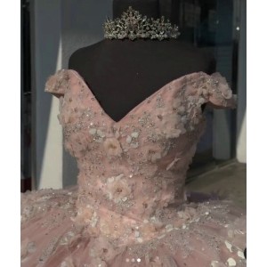 Off Shoulder Rose Gold Quinceanera Dresses Sweetheart Neck Metallic Sequin Ball Gown 15 Dress