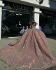 Off Shoulder Rose Gold Quinceanera Dresses Sweetheart Neck Metallic Sequin Ball Gown 15 Dress