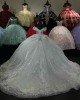 Off Shoulder White Quinceanera Dresses Metallic Sequin Ball Gown V Neck 15 Dress With Bow