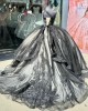 One Shoulder Black Quinceanera Dress Lace Appliques Ball Gown 15 Dresses