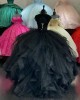 Ruffled Black Quince Dress V Neck Beading Ball Gown Metallic Sequin 15 Dresses