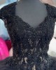 Ruffled Black Quince Dress V Neck Beading Ball Gown Metallic Sequin 15 Dresses