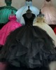 Ruffled Black Quince Dress V Neck Beading Ball Gown Metallic Sequin 15 Dresses