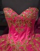 Ruffled Hot Pink Quince Dresses Metallic Sequin 15 Dress Sweetheart Neck Ball Gown